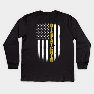 Dispatcher Thin Gold Line American Flag Kids Long Sleeve T-Shirt